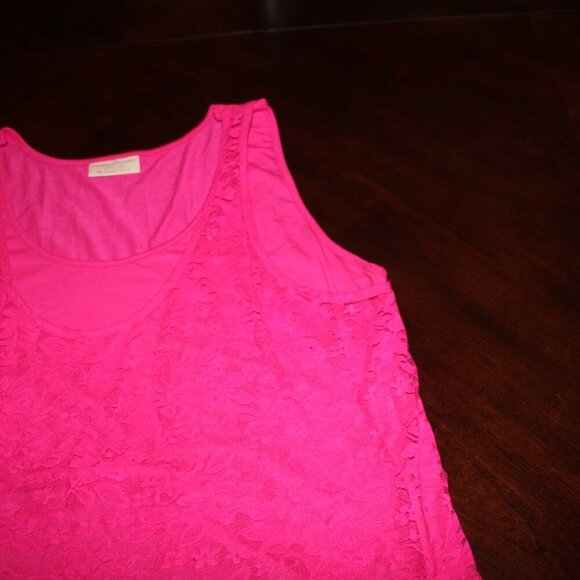 Bobbie & Brooks Hot Pink Lace Tank 1X Sheer Layering Y2K Cottagecore - Picture 4 of 9